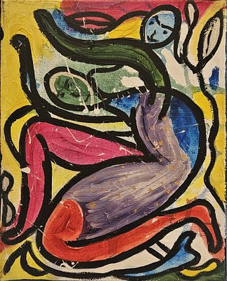 Entwined Lovers – Bold Abstract Acrylic on Canvas by Chinwe Russell, Royal Academy-Exhibited 