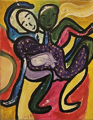 Embrace– Abstract Figurative Painting, Original Acrylic on Canvas by British-Nigerian Artist. Emb 