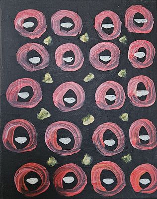 Sweets IV – Contemporary Abstract Still Life Painting by Chinwe Russell, Original abstract on. A 