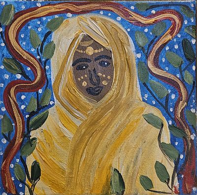 Wodaabe Woman II– Contemporary African Portrait Painting by British-Nigerian Artist Chinwe Russell. 