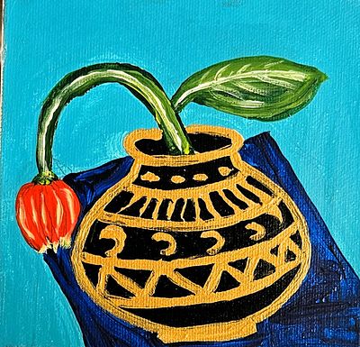 Joseon Vase I – Contemporary Still Life Painting by British-Nigerian Artist Chinwe Russell (2021). 