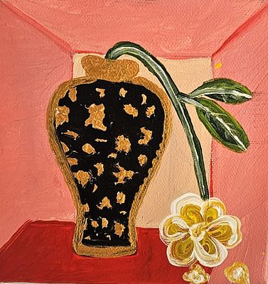 Joseon Vase II – Original Na&iuml;ve Contemporary Still Life Painting by British Nigerian Chinwe. Titl 