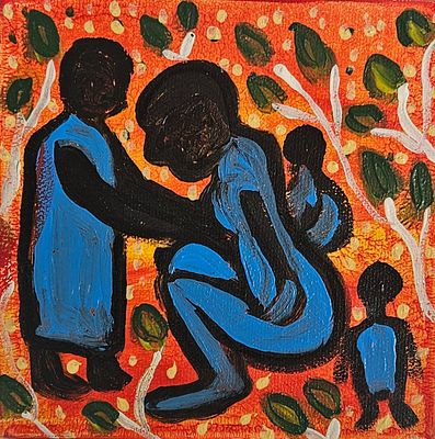 Family – Original Figurative Painting by Chinwe Russell, Acrylic on Canvas, Na&iuml;ve Contemporary. T 