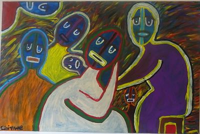 British-Nigerian Artist Chinwe Russell – Rare Early Work ‘The Modern Family’ – Original. Descript 