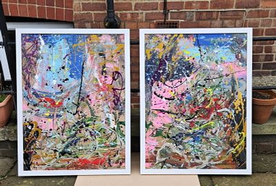 Dynamic Abstract Diptych by British-Nigerian Artist Chinwe Russell–Pollock-Inspired Action. Prese 