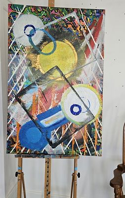 Contemporary Abstract Painting by Chinwe Russell | Large Acrylic Geometric Art 75x115. This 