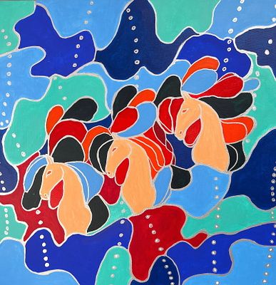 KELPIES RISING. Christie Acrylic on canvas 2025. SHIPS FROM Thirsk, North Yorkshire, GB An 