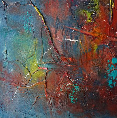 Begin Today Kimberli Werner Mixed - acrylic, tile adhesive, collage, embossing foil, on wood panel. 
