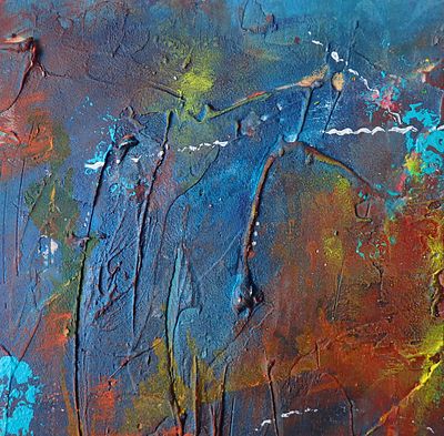 Into the Blue Kimberli Werner Mixed - acrylic, tile adhesive, collage, embossing foil, on wood panel