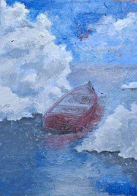 Adrift Among Clouds Yewbowart Oil on canvas 2025. SHIPS FROM Singapore Oil on canvasA crimson 