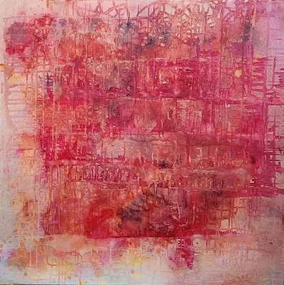 Crimson Lattice Elena Shcherbina Acrylic, alcohol inks, canvas 2025. SHIPS FROM UK The painting 
