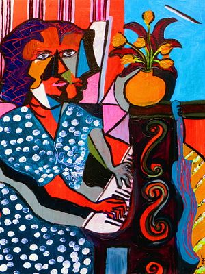 woman's place, woman's space 1 maria kalnars Acrylic, pastel & pencil on wooden panel 2024. SHIPS 