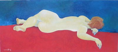YOUNG WOMAN RECLINING LAURENCE PUSEY OIL ON BOARD 2023. SHIPS FROM Leeds UK A simplified 