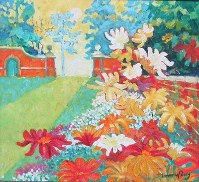 An English flower garden LAURENCE PUSEY OIL ON BOARD 2024. SHIPS FROM Worksop S80 2NF An English 