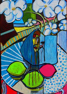 woman's place, woman's space 3 maria kalnars Acrylic, pastel & pencil on wooden panel 2024. SHIPS 