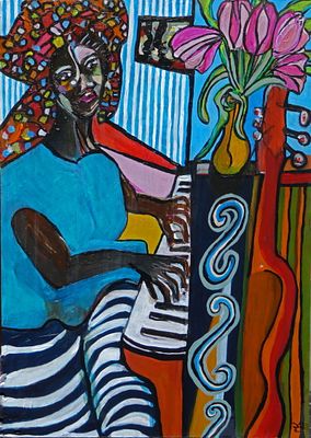 woman's place, woman's space 4 maria kalnars Acrylic, pastel & pencil on wooden panel 2024. SHIPS 
