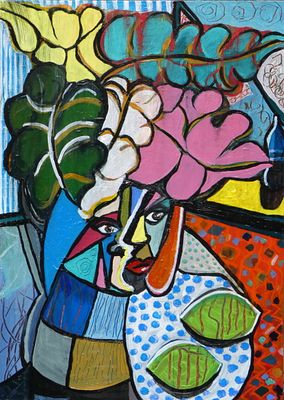 woman's place, woman's space 5 maria kalnars Acrylic, pastel & pencil on wooden panel 2024. SHIPS 