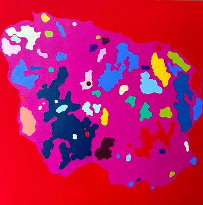Overlan yvonne coughlan Mixed media gouache collage on board 2024. SHIPS FROM London, UK Vivid 