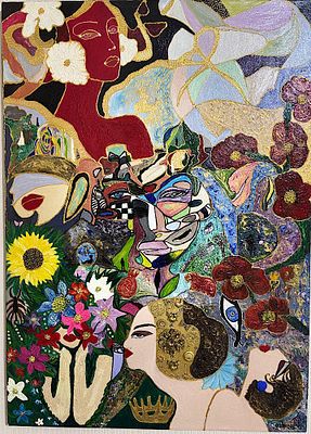 People Lost in Time and Space By Tea Silgadaze Oil and mixed media on canvas, 70 &times; 50 cm, 2022. 