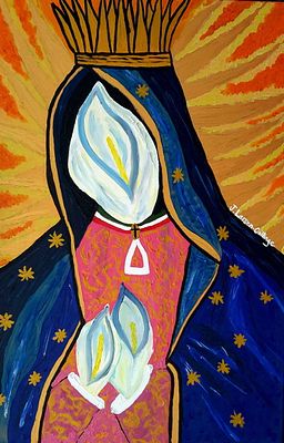 Virgin of the Lilies By J Larsen-Collinge Oil on canvas 2018. SHIPS FROM Gibraltar Mexico 