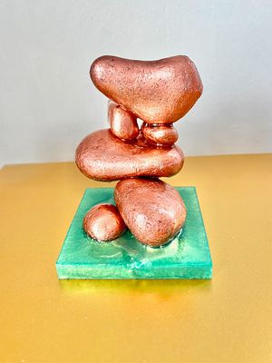 Love is in the Air By Stephanie Fuller (Burns) Sculpture - Irish Beach Pebbles, rose-gold guilt and