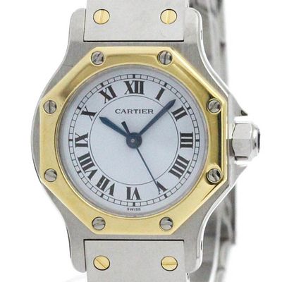 Polished CARTIER Santos Octagon 18K Gold Steel Automatic Ladies Watch BF580036. catalog 
