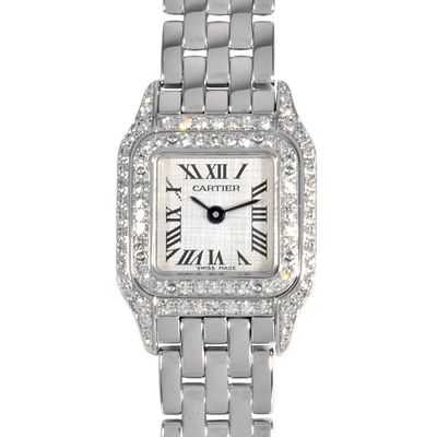 Cartier WF3210F3 Mini Panthere Watch Quartz Silver Dial K18WG White Gold 49.0g Solid Diamond 
