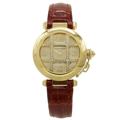 Cartier Pasha 32 K18 Leather Strap Diamond Grid 32mm Ladies AT Automatic Watch WJ116036. catalog 
