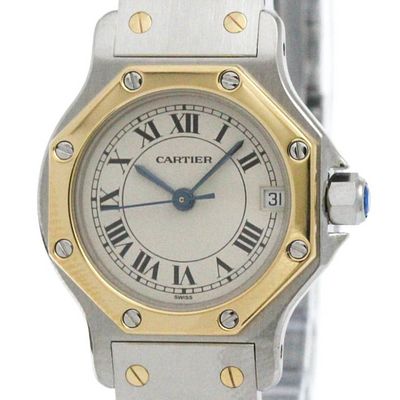 CARTIER Santos Octagon 18K Gold Steel Quartz Ladies Watch Polished BF582837. catalog 
