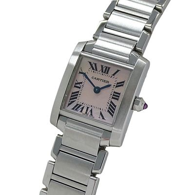 Cartier Women's Watch Tank Francaise SM Pink Shell Quartz Stainless Steel SS W51028Q3 Silver 