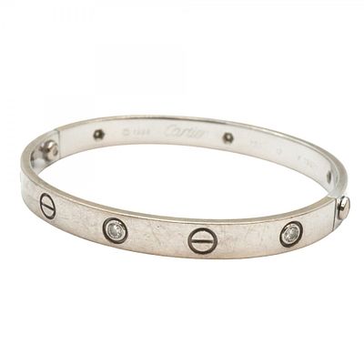 Cartier Bangle Love Bracelet Half Diamond 6PD 18KWG White Gold Ladies. catalog 
