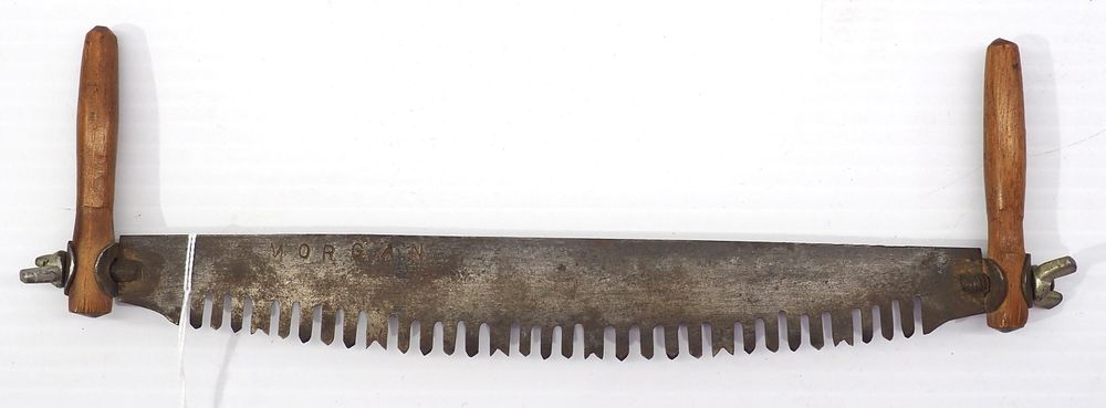 Lot 205: Salesman sample cross-cut saw, 10.5"L, stamped MORGAN on both sides