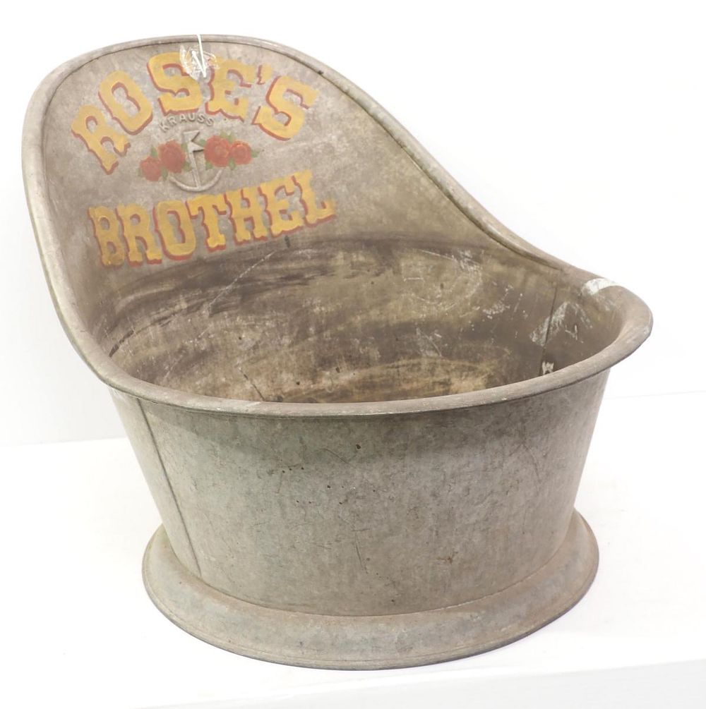 Lot 297: Krauss galvanized bath tub with added paint for Rose's Brothel