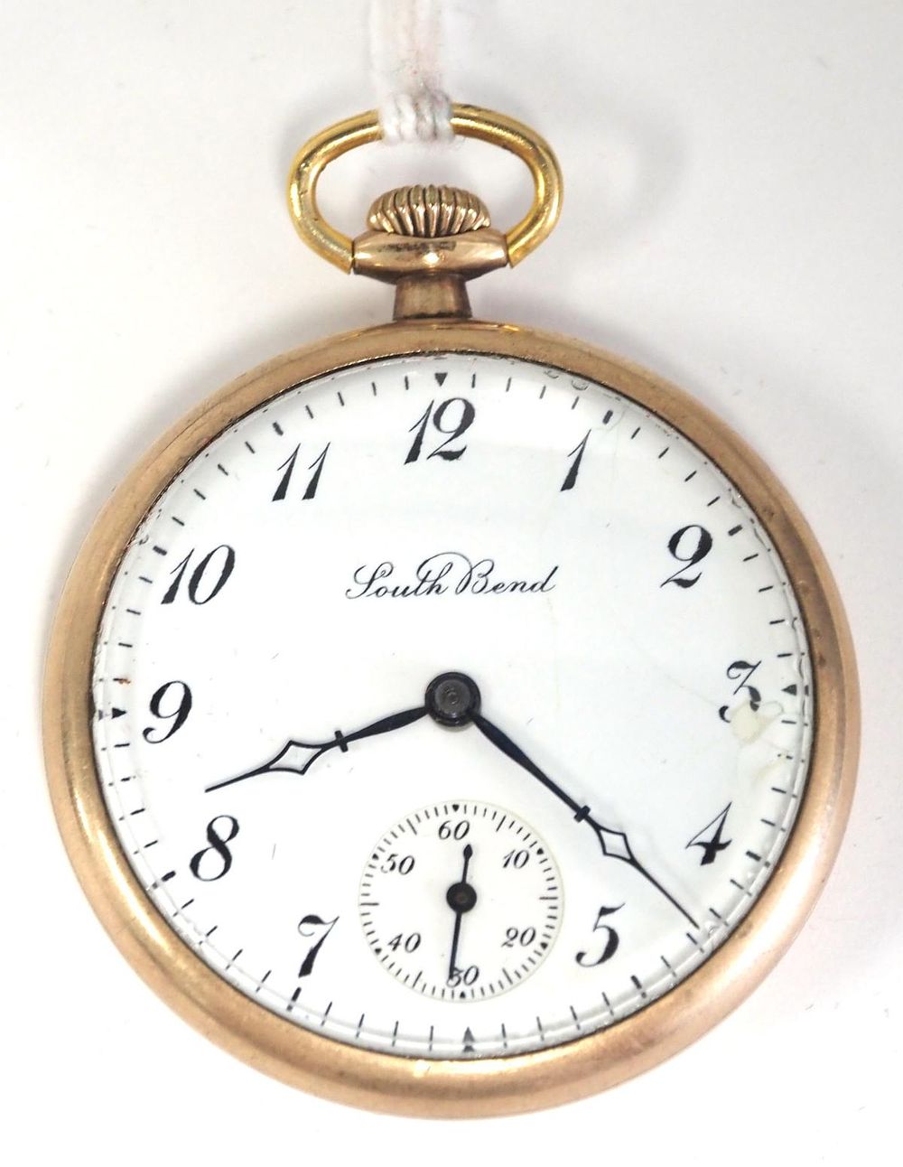 Lot 302: South Bend 411 17J pocket watch, serial #1156103, with 20-year Panama case