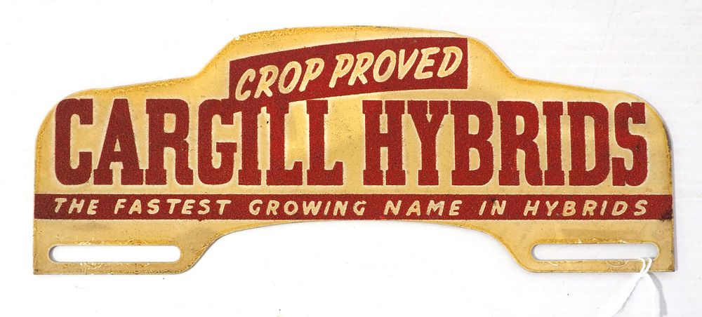 Lot 737: Cargill Hybrids reflective tin license plate topper