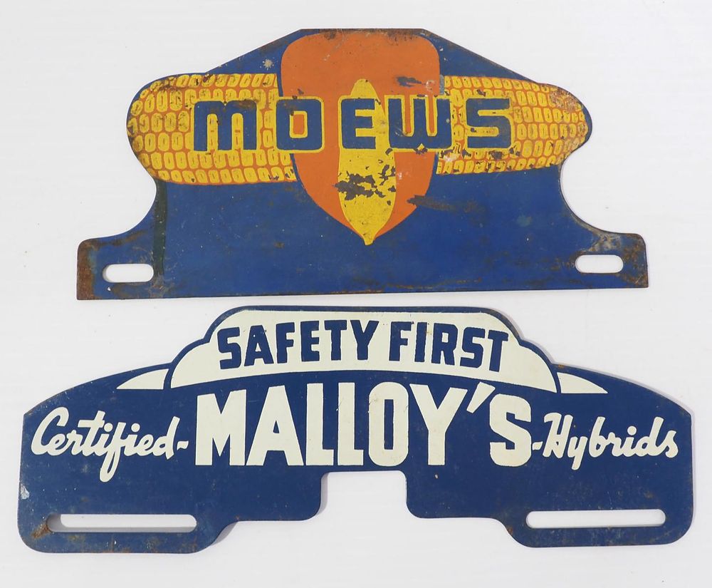 Lot 801: (2) License plate toppers: Moews / Malloy's Hybrids