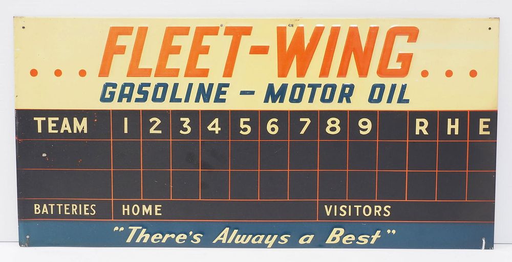 Lot 164: Fleet-Wing baseball game scoreboard sign