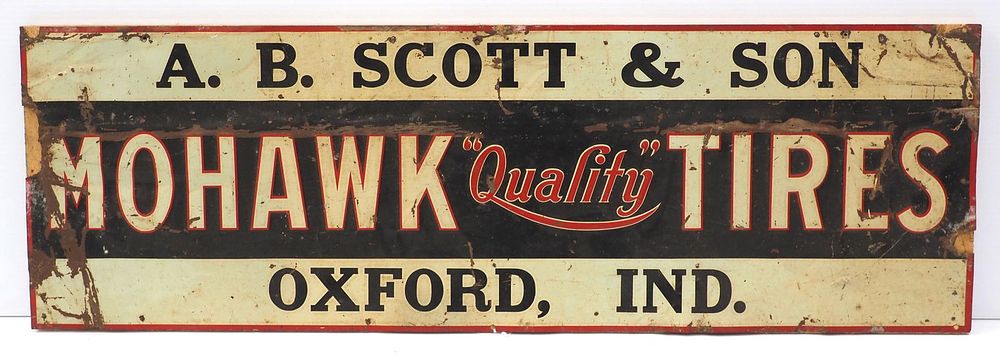 Lot 171: Mohawk Quality Tires sign for A.B. Scott & Son