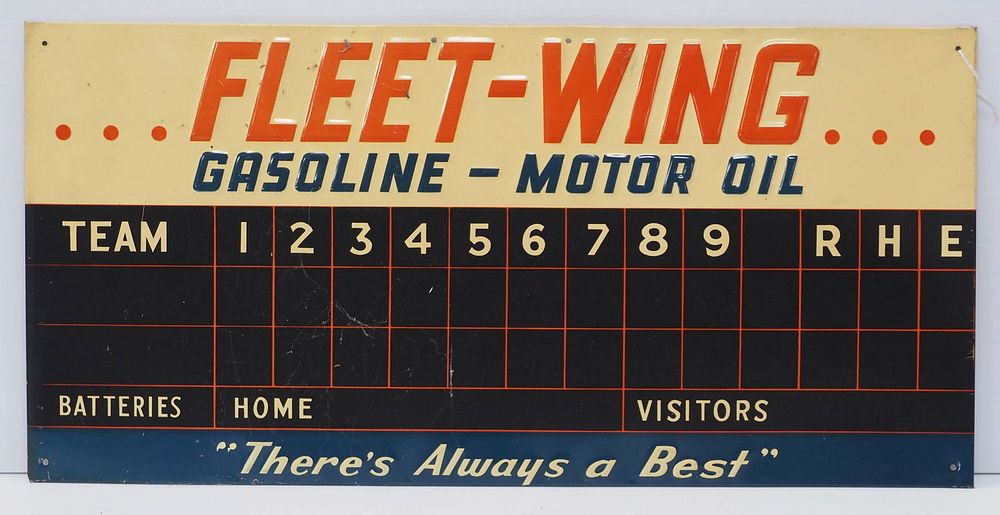 Lot 301: Fleet-Wing baseball game scoreboard sign