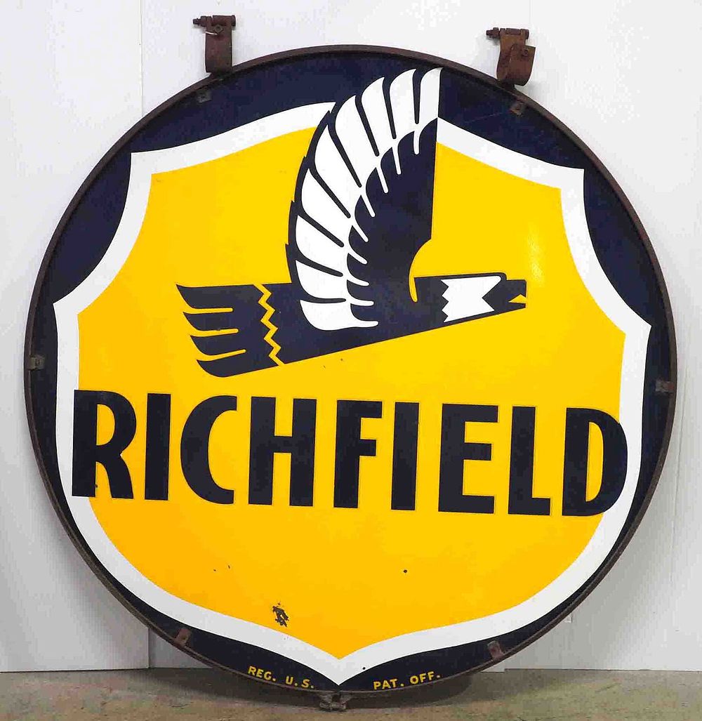 Lot 1240: Richfield sign with cast iron ring and hanger