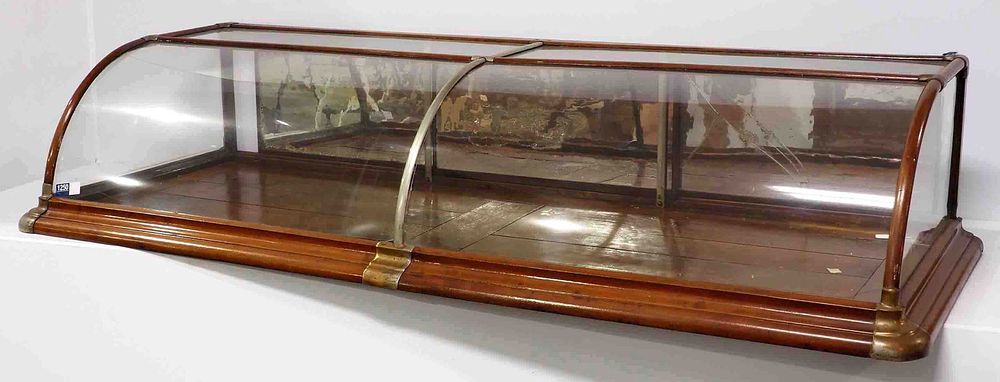 Lot 1250: Wood & nickel curved front countertop showcase