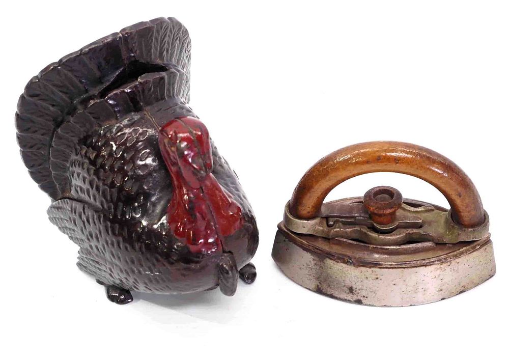 Lot 1285: Turkey bank & miniature sad iron