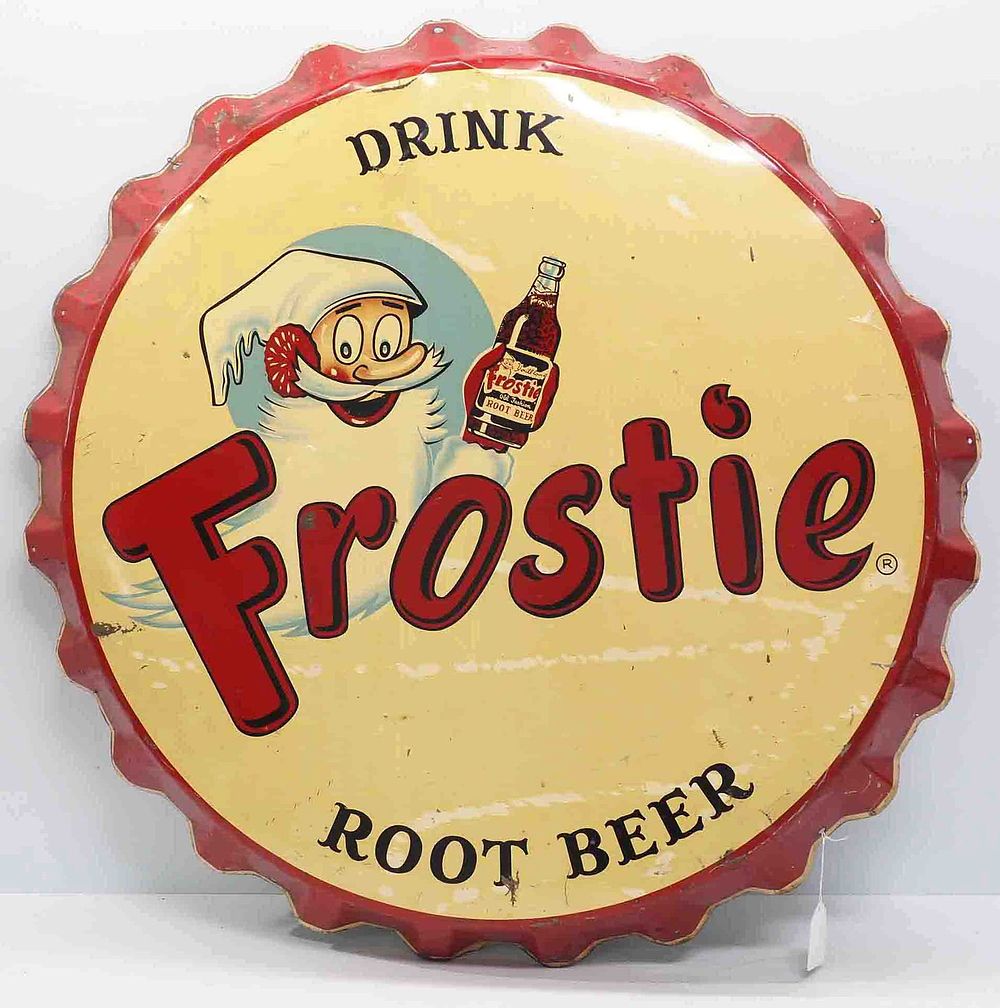 Lot 1340: Drink Frostie Root Beer bottle cap sign