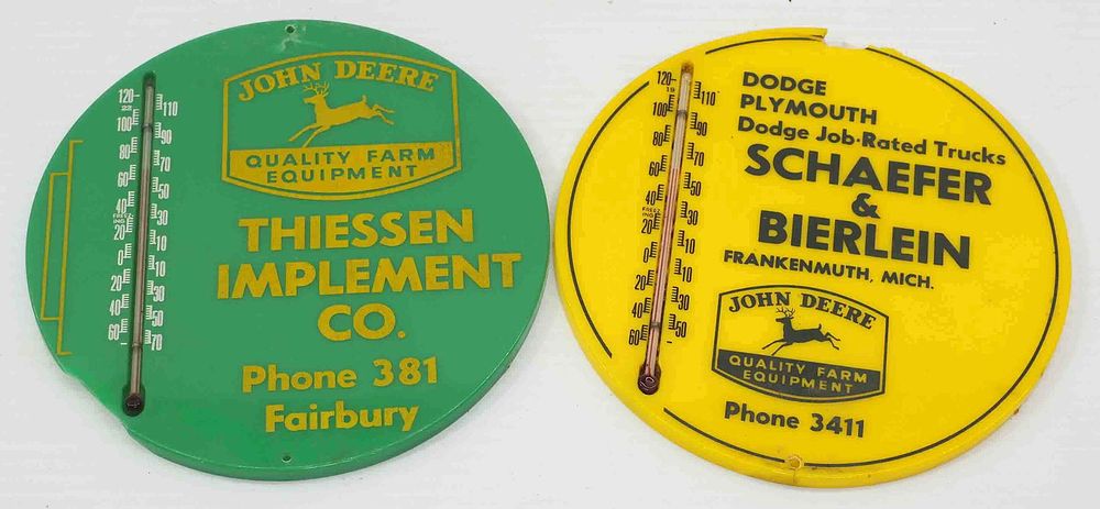 Lot 173: (2) John Deere dealer thermometers