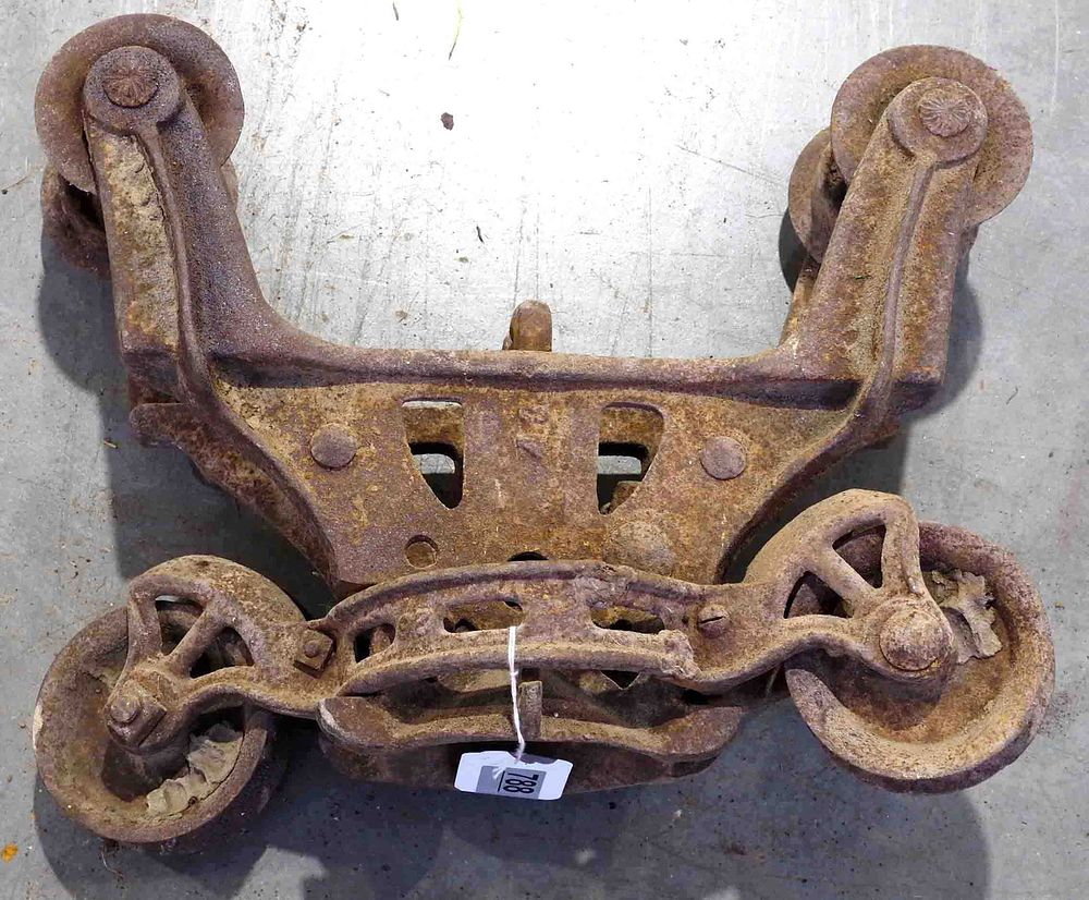 Lot 788: Patten #46 grey iron hay trolley, RARE!