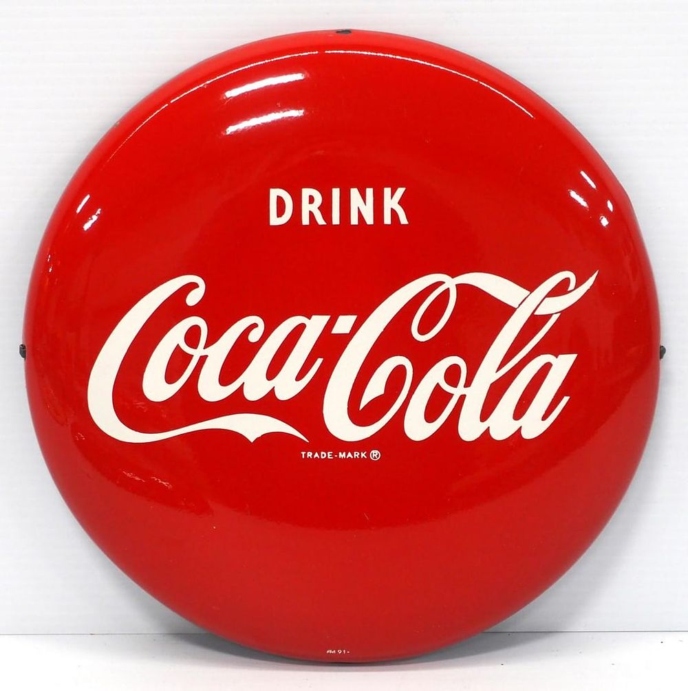 Lot 204: Drink Coca Cola button sign