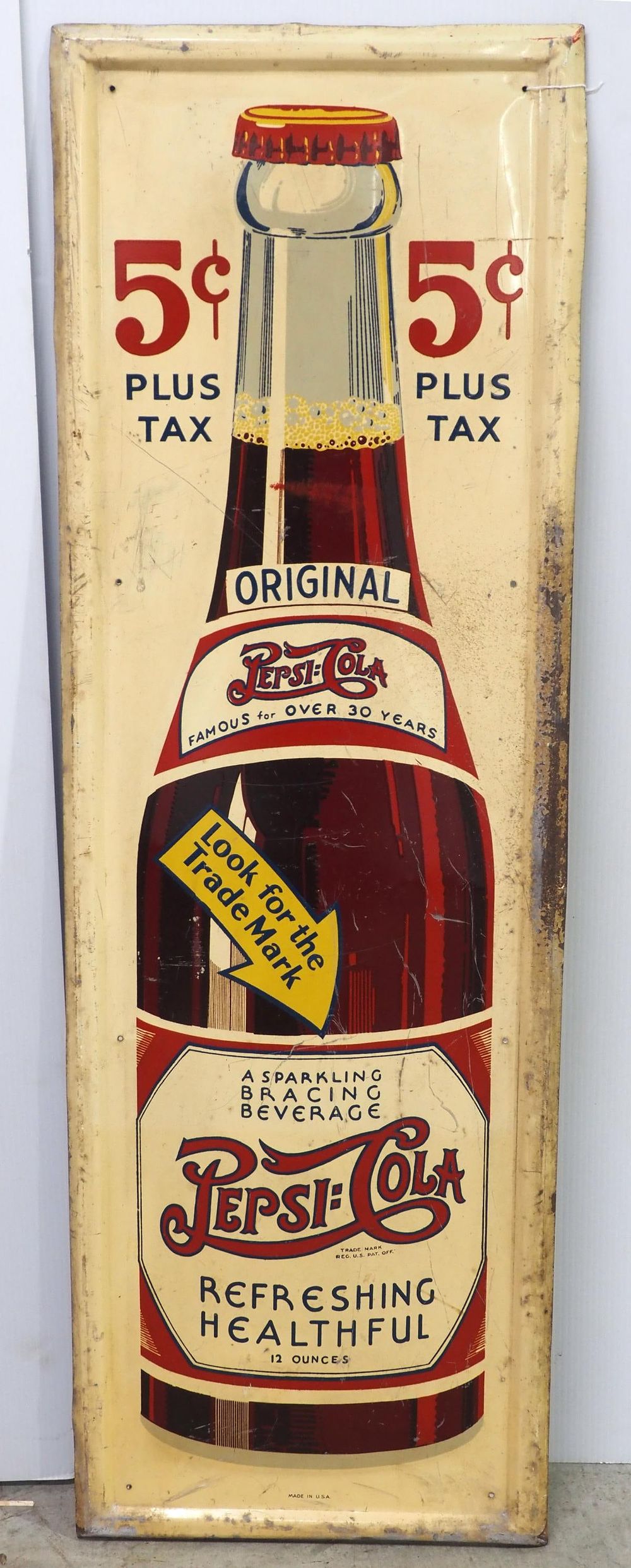 Lot 1166: Early 5-cent Pepsi Cola sign