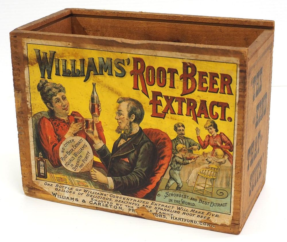 Lot 1215: Williams' Root Beer Extract wooden shipping box