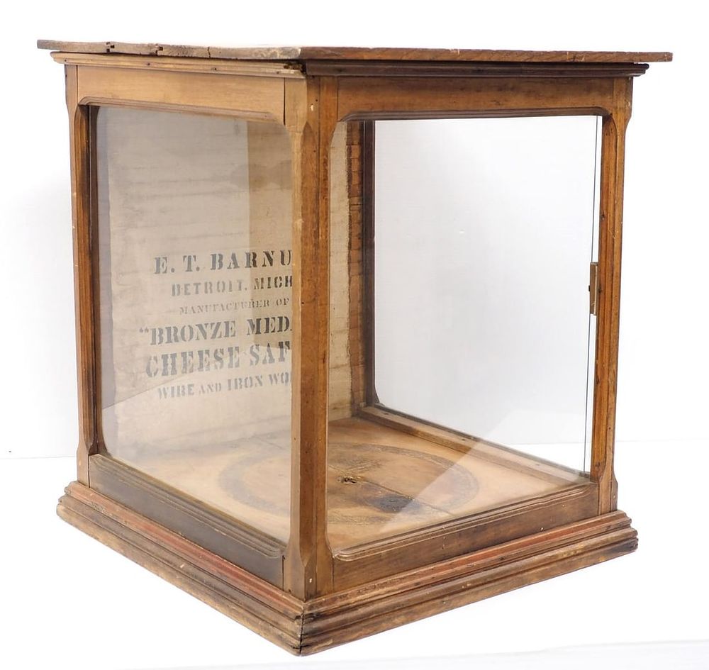 Lot 1245: Wood & glass countertop cheese display case/safe