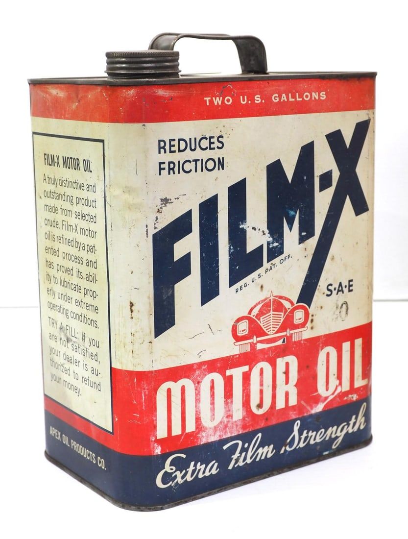 Lot 1334: 2-gallon Film-X Motor Oil tin